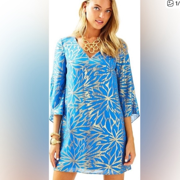 NWOT Lilly Pulitzer Blue and Gold Dress